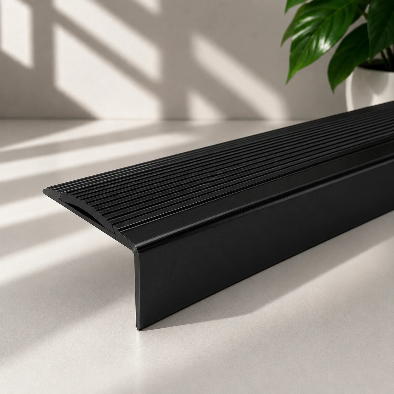 Black Aluminium Stair Nosing with Black Rubber Insert Screw Fix