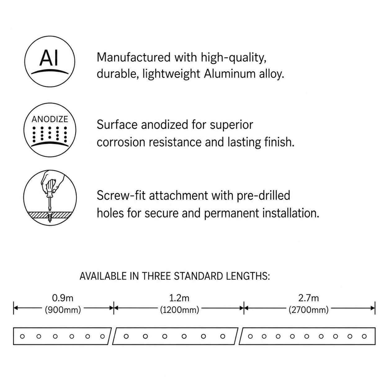 Aluminium Stair Nosing with Rubber Insert Screw Fix features