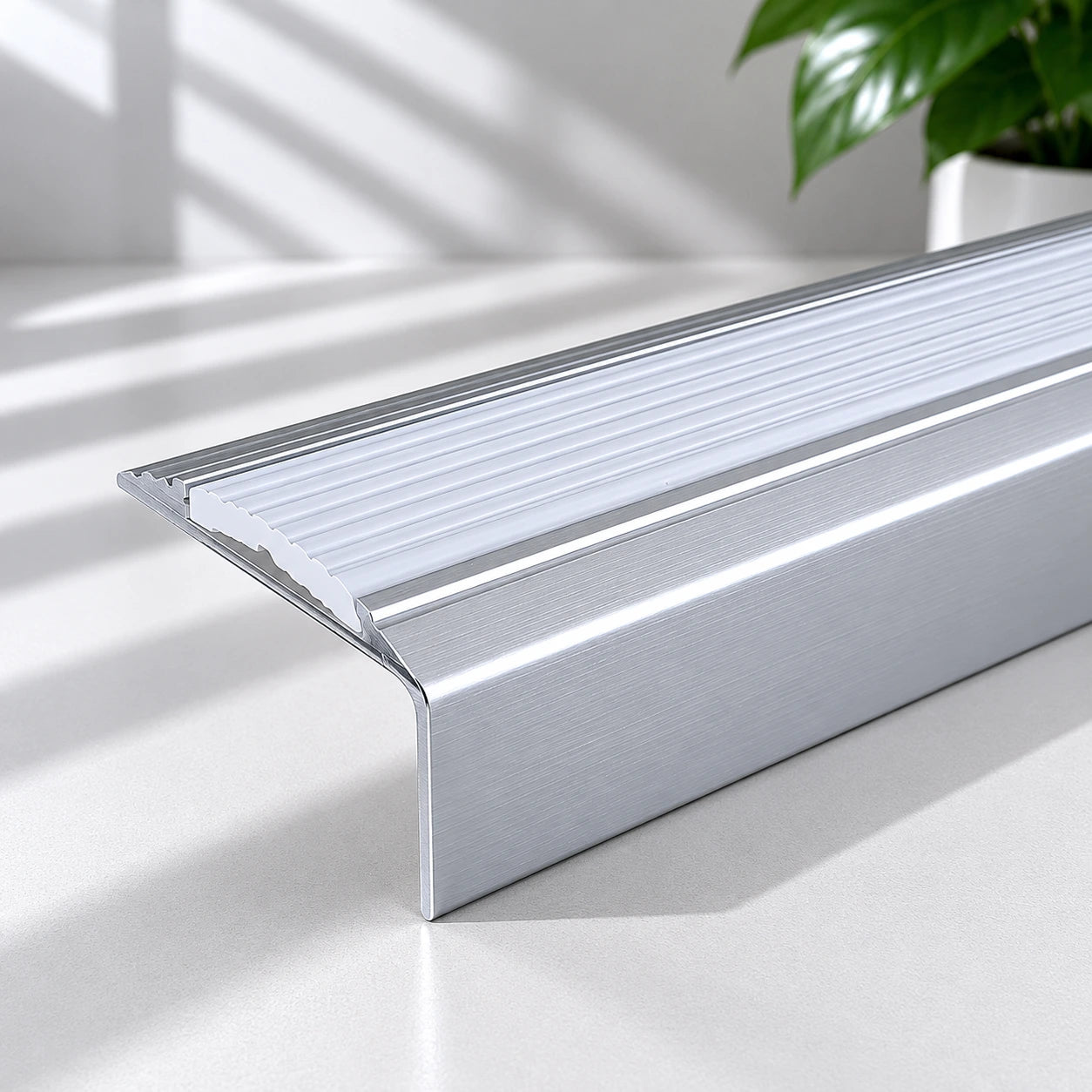 Silver Aluminium Stair Nosing with Grey Rubber Insert Screw Fix