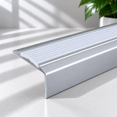 Silver Aluminium Stair Nosing with Grey Rubber Insert Screw Fix