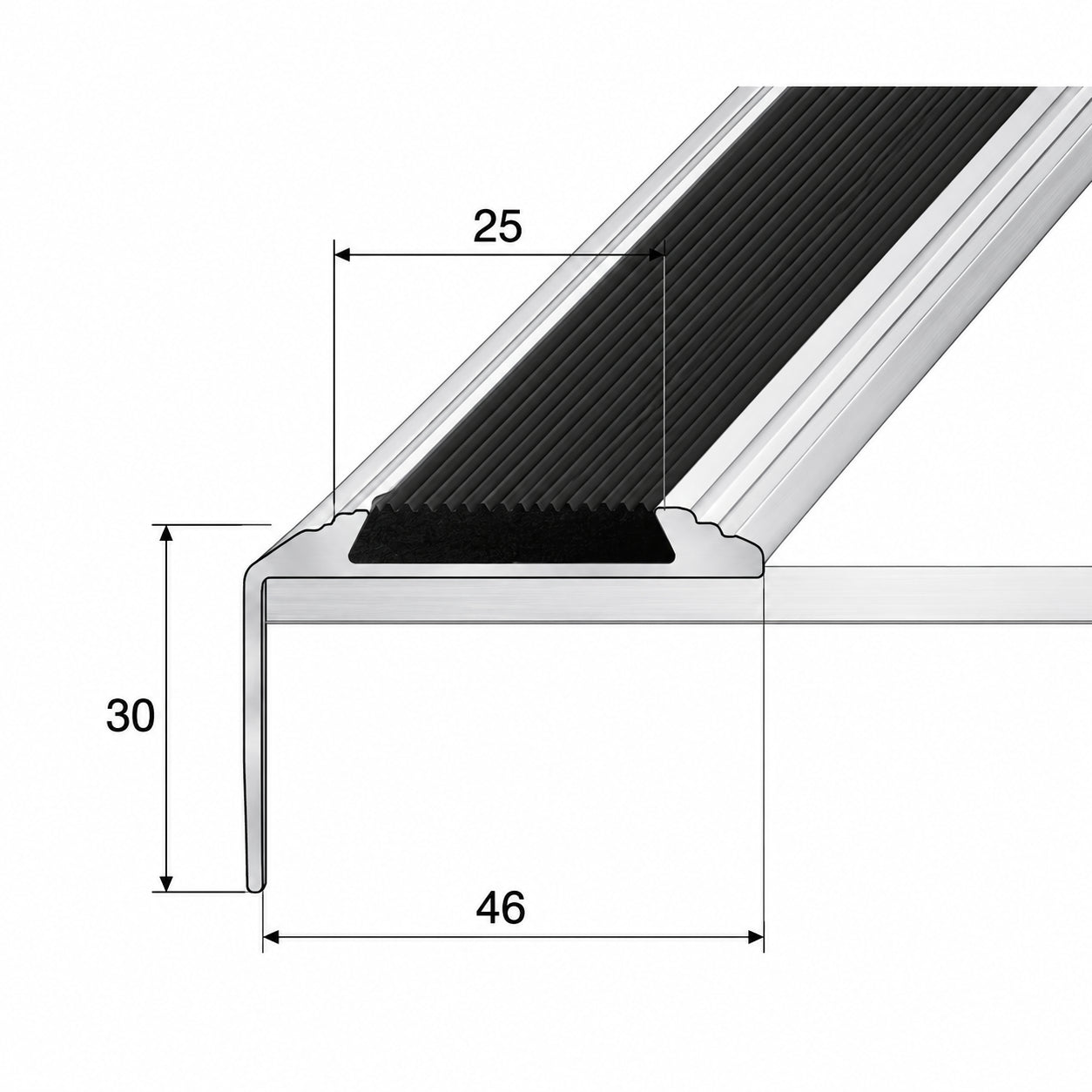 Aluminium Stair Nosing with Insert Self adhesive diagram
