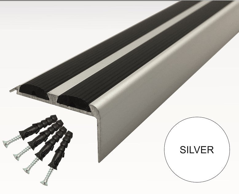 15 Pack A37 0.9m x 36mm x 20mm Screw Fit Anodised Aluminium Non Slip Stair Nosing With Black Rubber